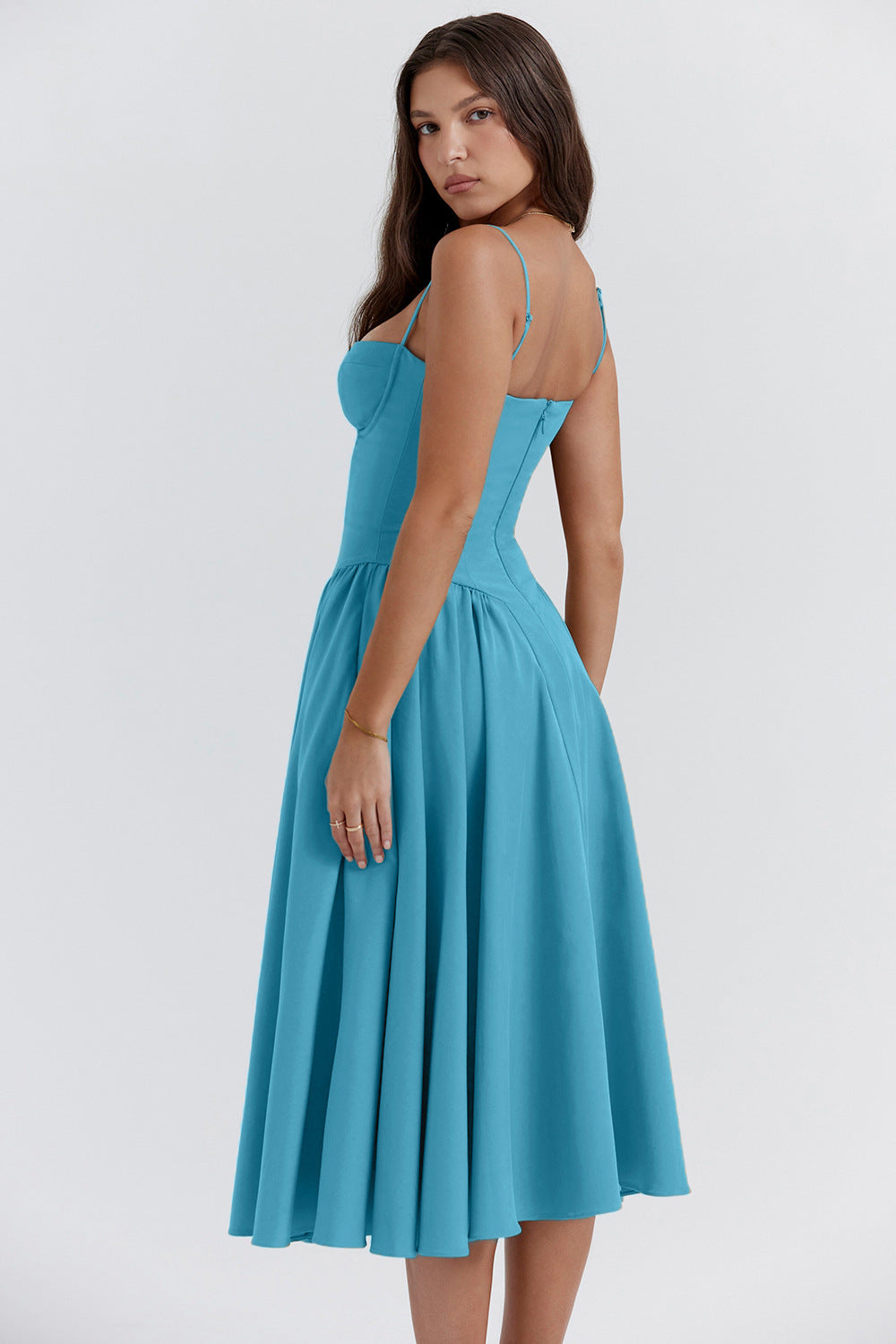 Women's Bustier Midi Dress with Flared Skirt
