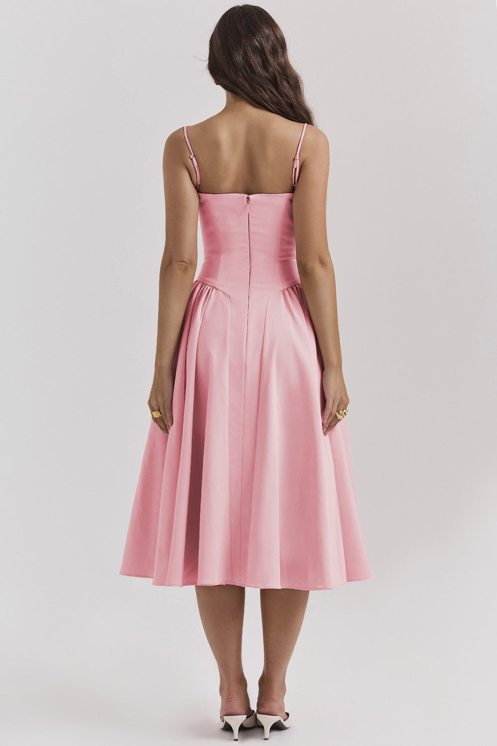 Women's Bustier Midi Dress with Flared Skirt
