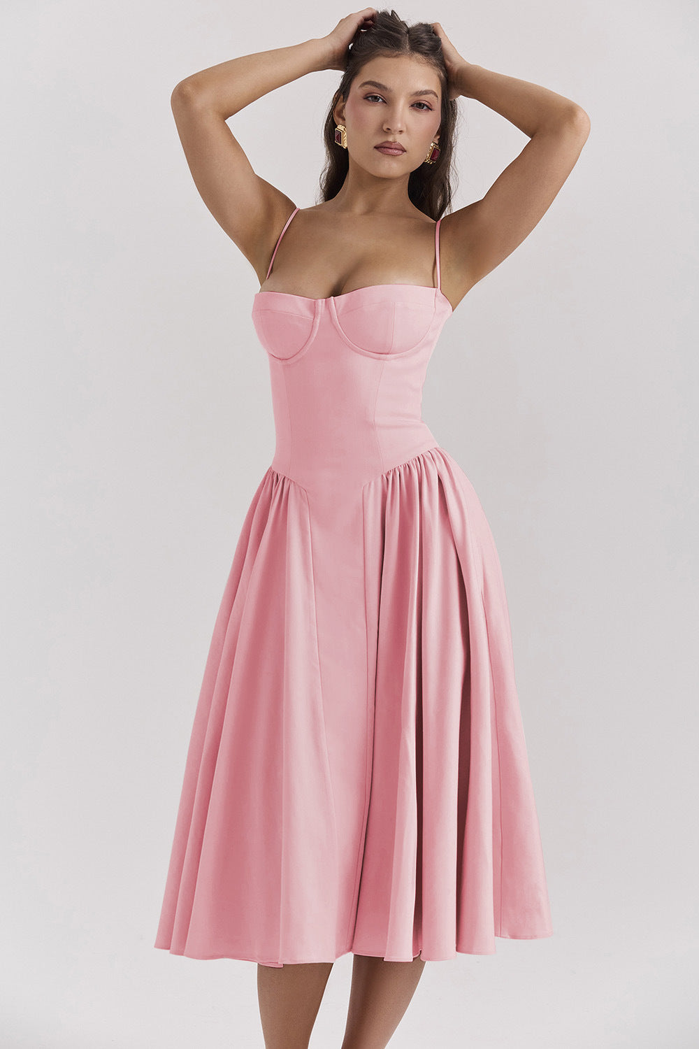Women's Bustier Midi Dress with Flared Skirt