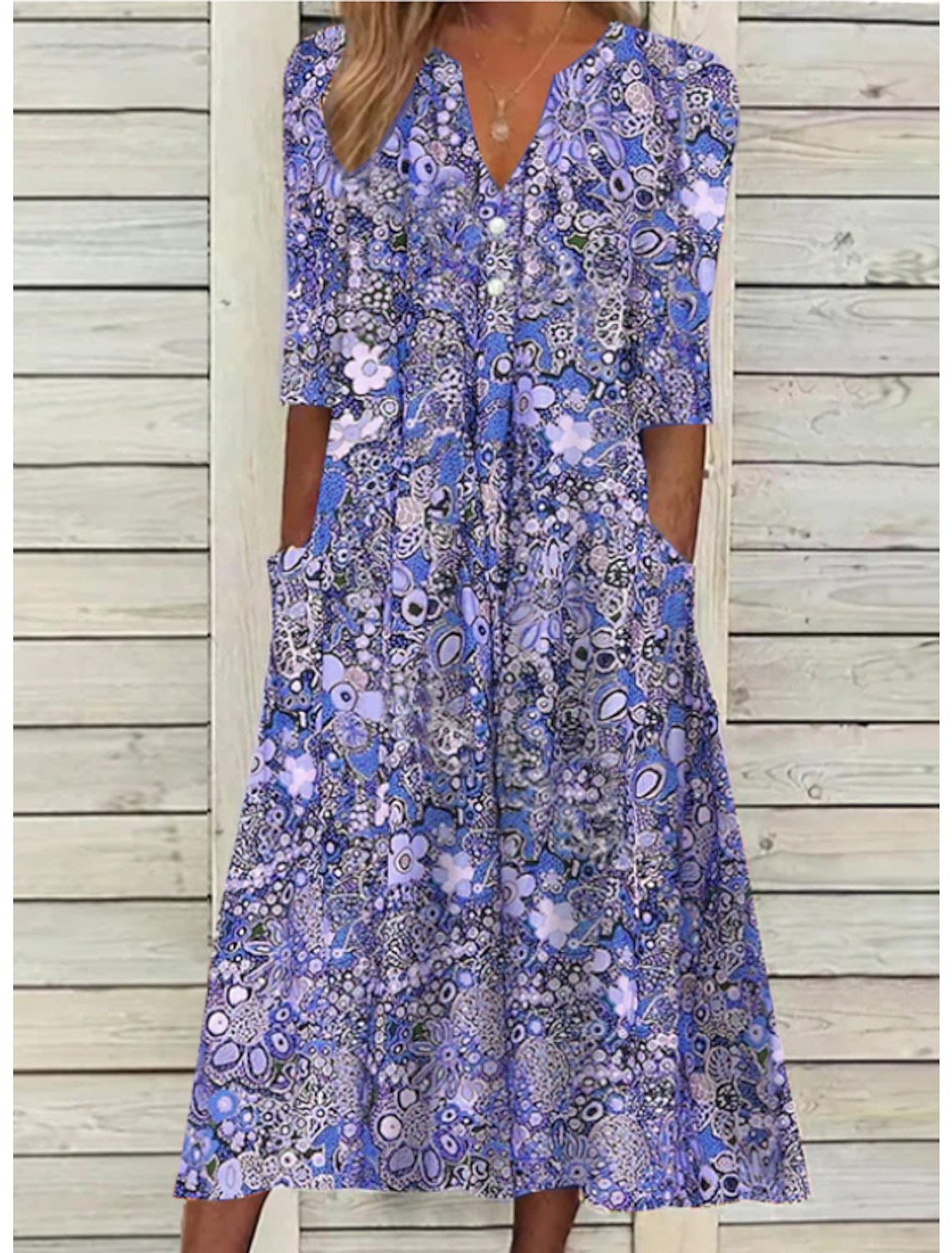 Vestido midi floral rojo de corte relajado para mujer, ideal para el uso diario