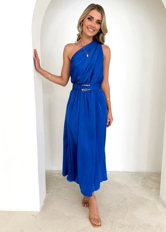 Amelie - Women's One Shoulder Maxi Dress with Slim Waist and Backless Design