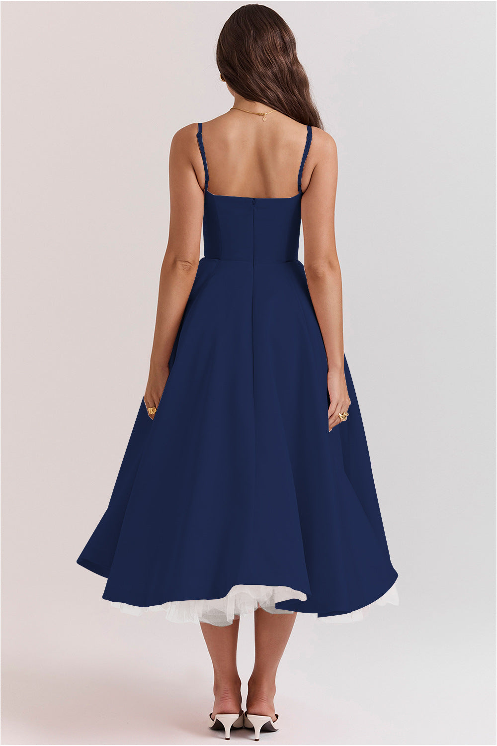 Abito midi da donna con bustino e tasche