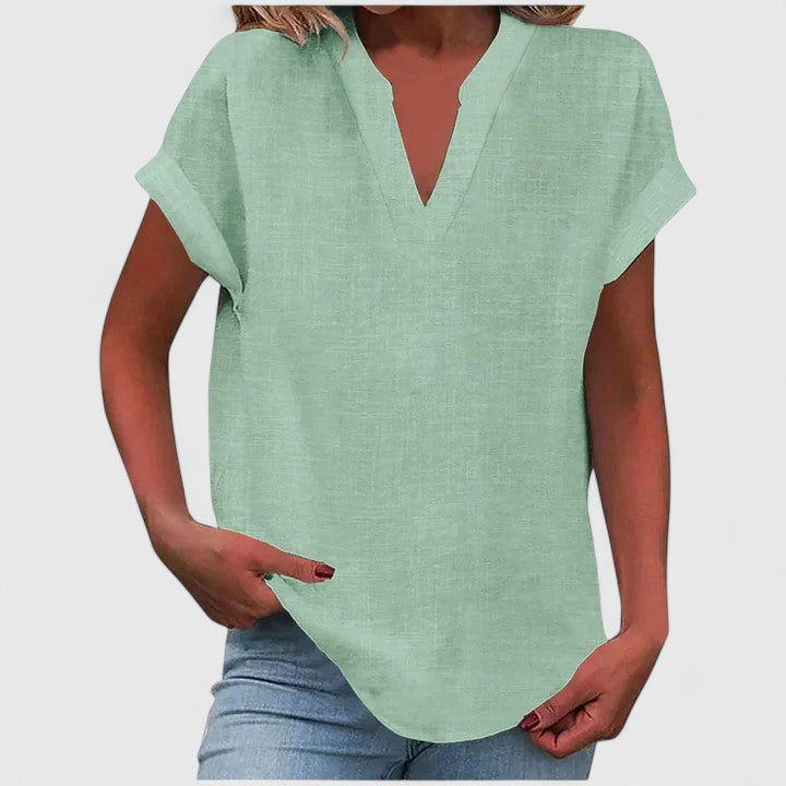 Women's relaxed linen-look V neck top in mint green