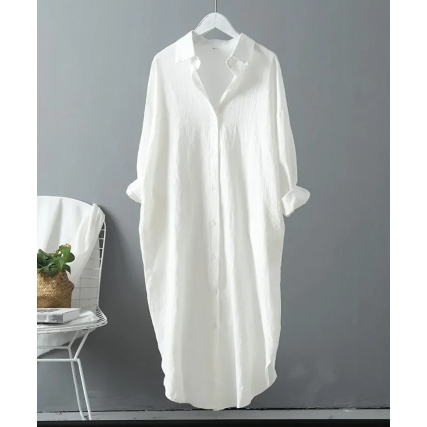 Women's Long Sleeve Button-Front Shirt Maxi Dress - Relaxed Fit