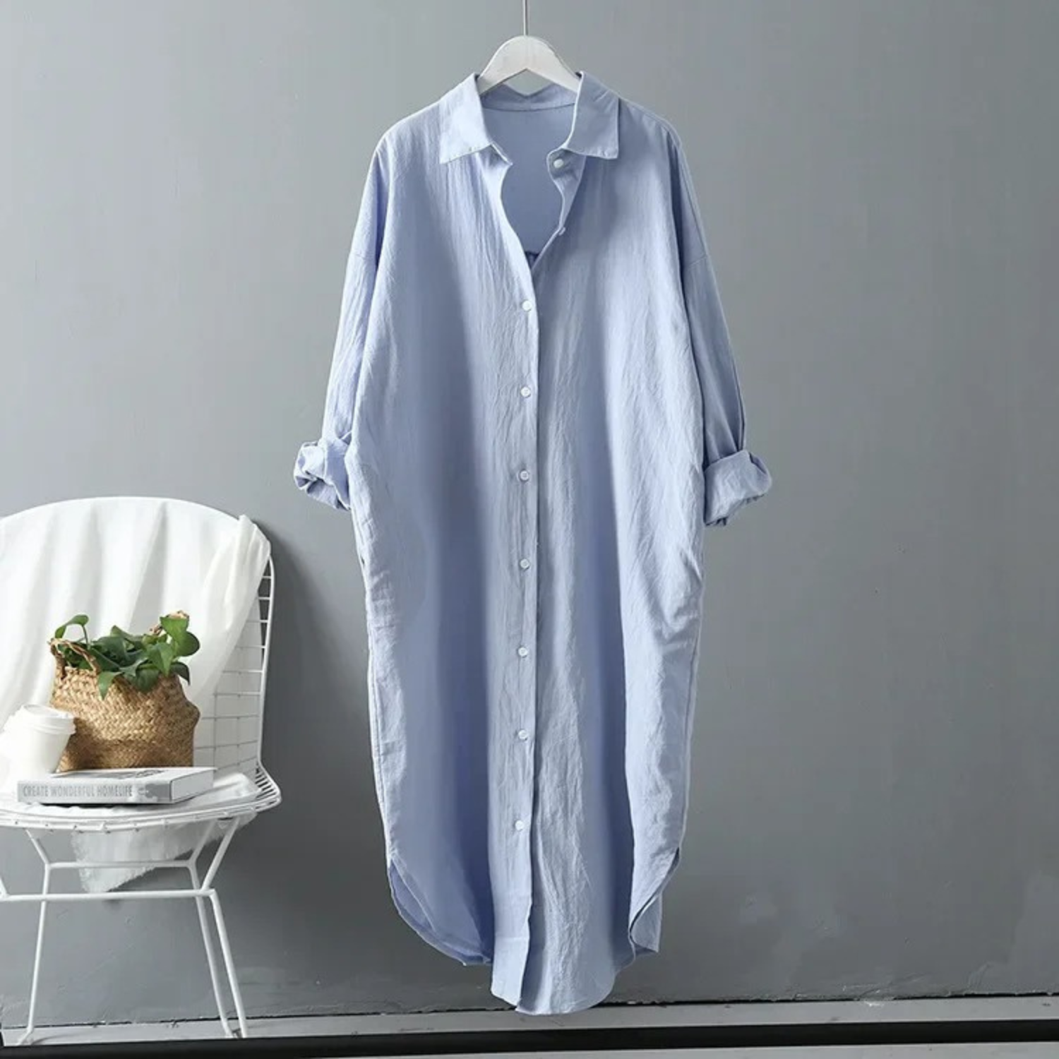Women's Long Sleeve Button-Front Shirt Maxi Dress - Relaxed Fit