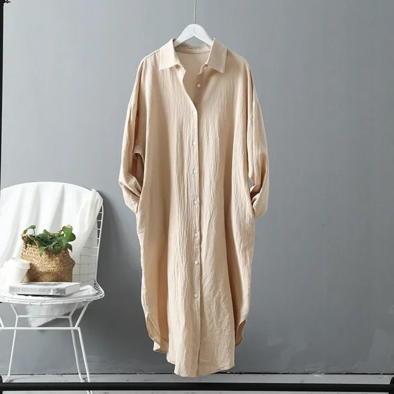 Women's Long Sleeve Button-Front Shirt Maxi Dress - Relaxed Fit