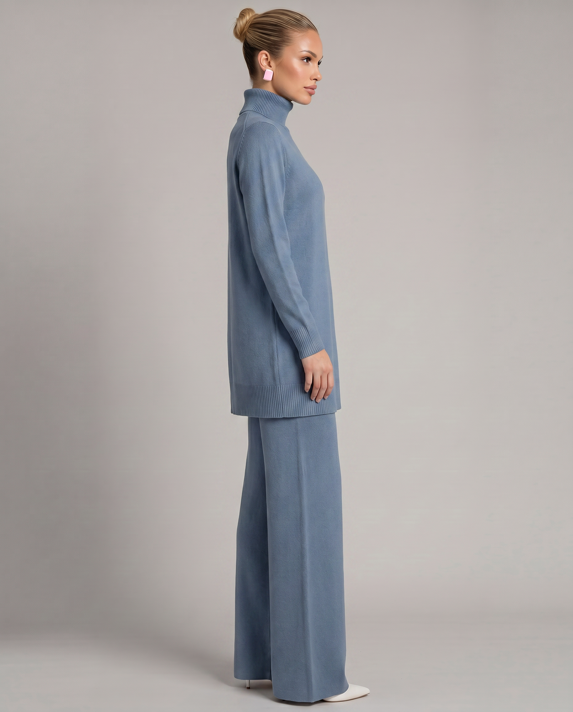 Eileen - Women's Knitted Co Ord Set with Turtleneck and Wide Leg Trousers