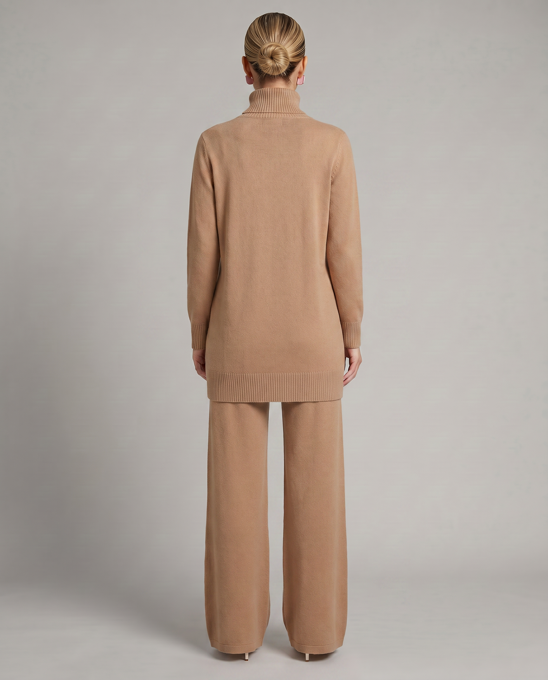 Eileen - Women's Knitted Co Ord Set with Turtleneck and Wide Leg Trousers