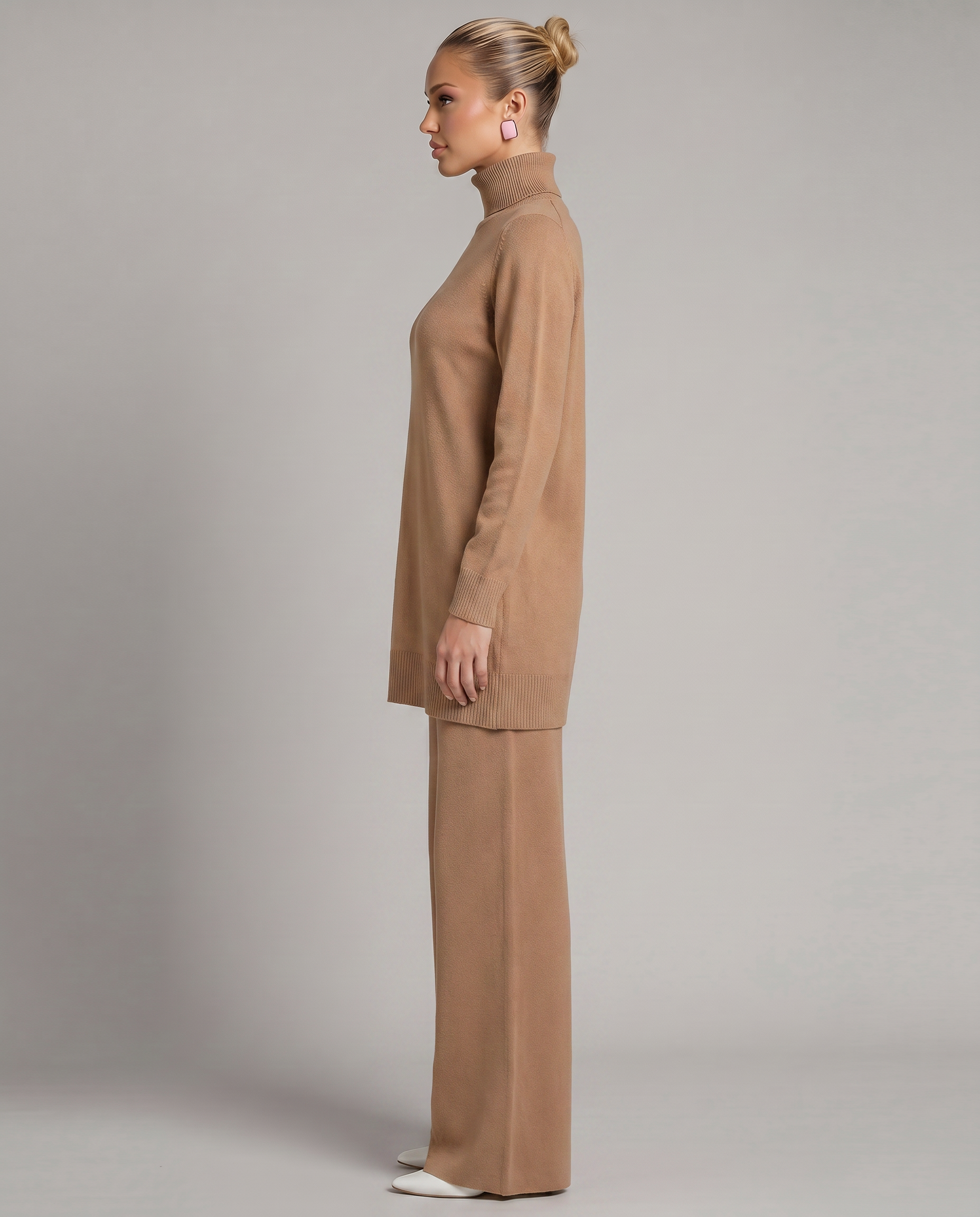 Eileen - Women's Knitted Co Ord Set with Turtleneck and Wide Leg Trousers
