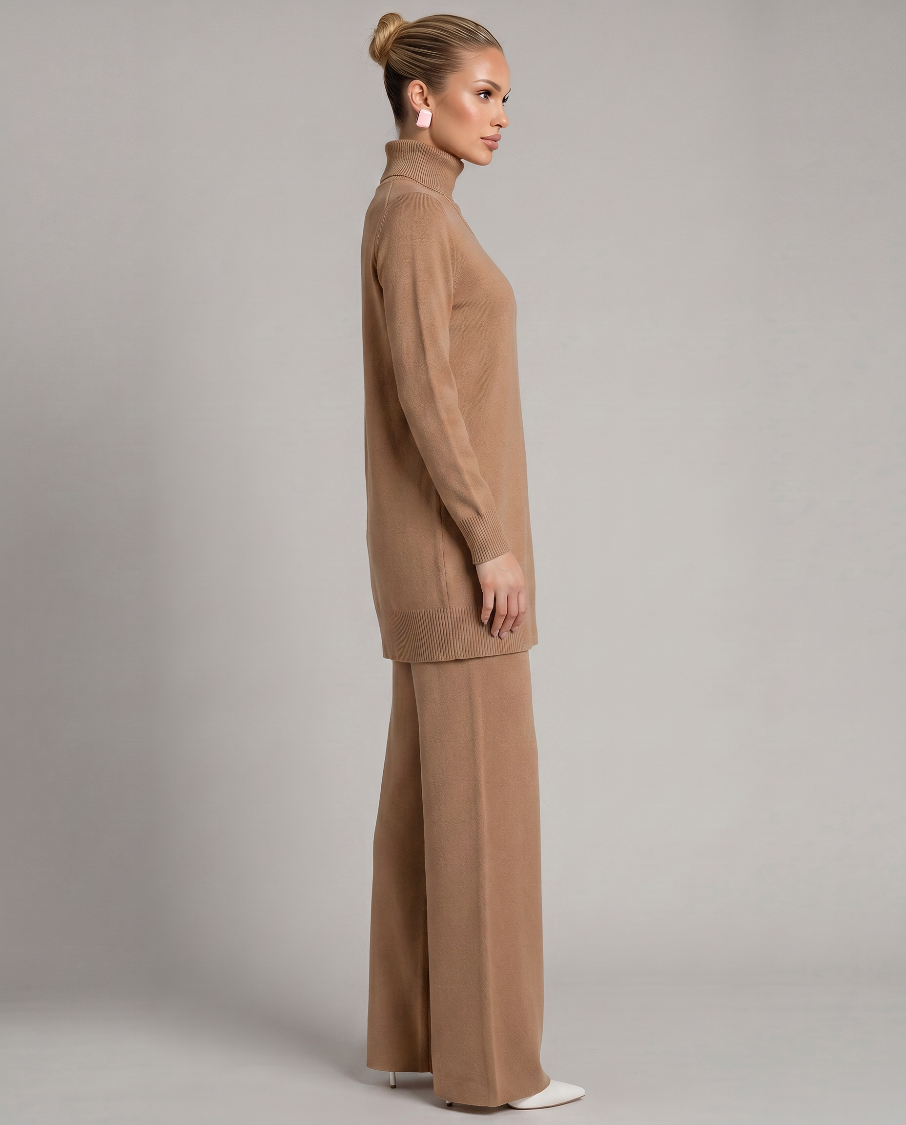 Eileen - Women's Knitted Co Ord Set with Turtleneck and Wide Leg Trousers