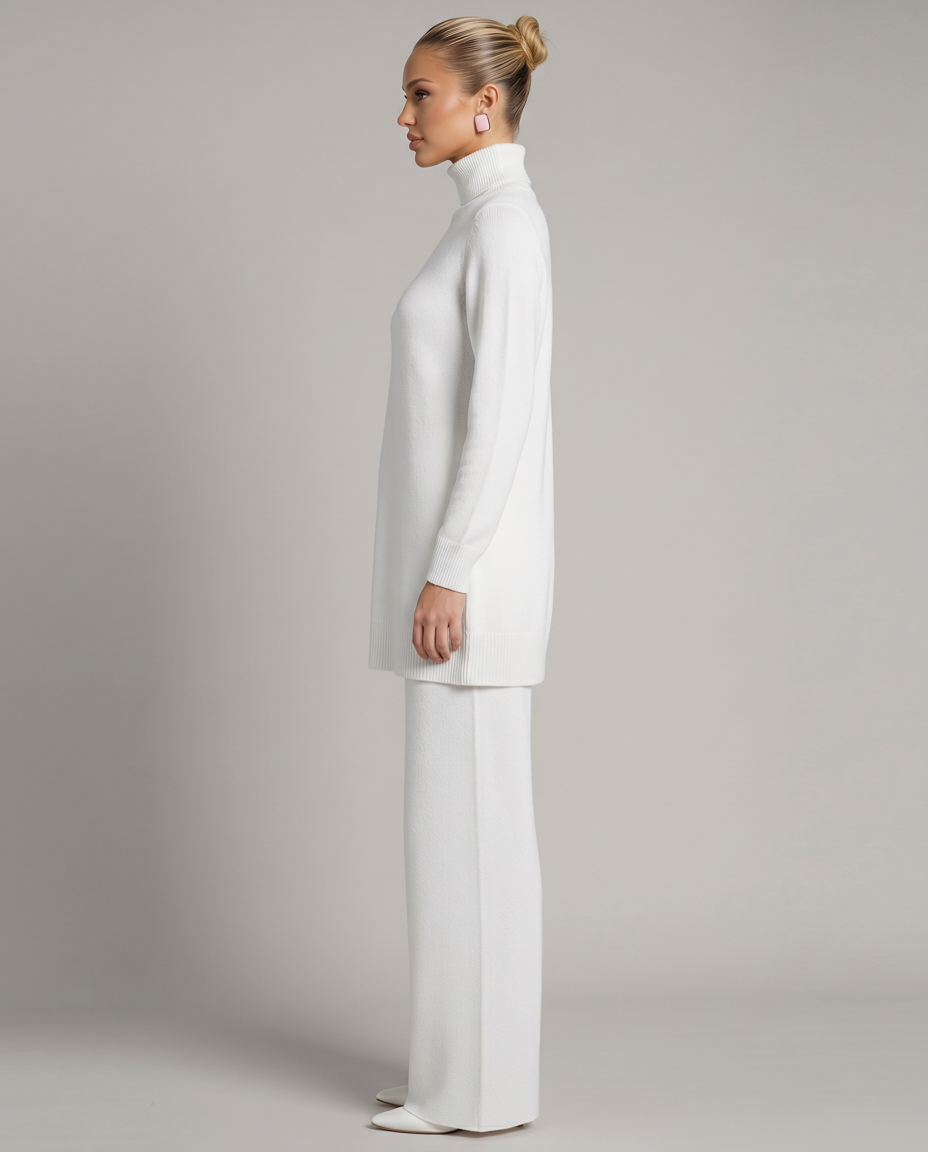 Eileen - Women's Knitted Co Ord Set with Turtleneck and Wide Leg Trousers