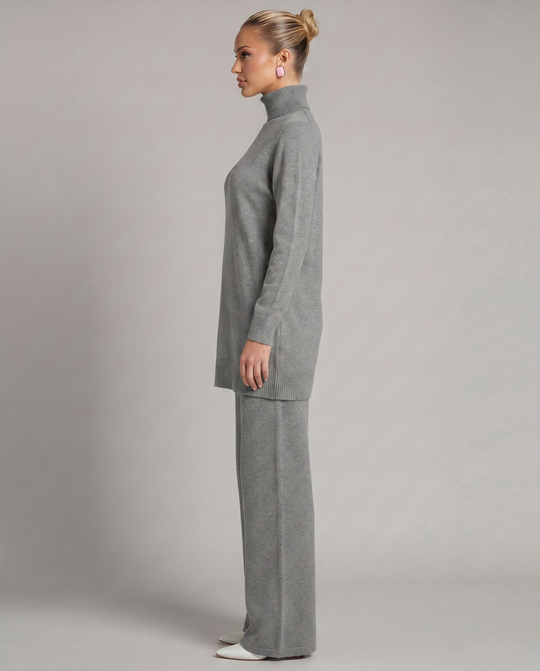 Eileen - Women's Knitted Co Ord Set with Turtleneck and Wide Leg Trousers