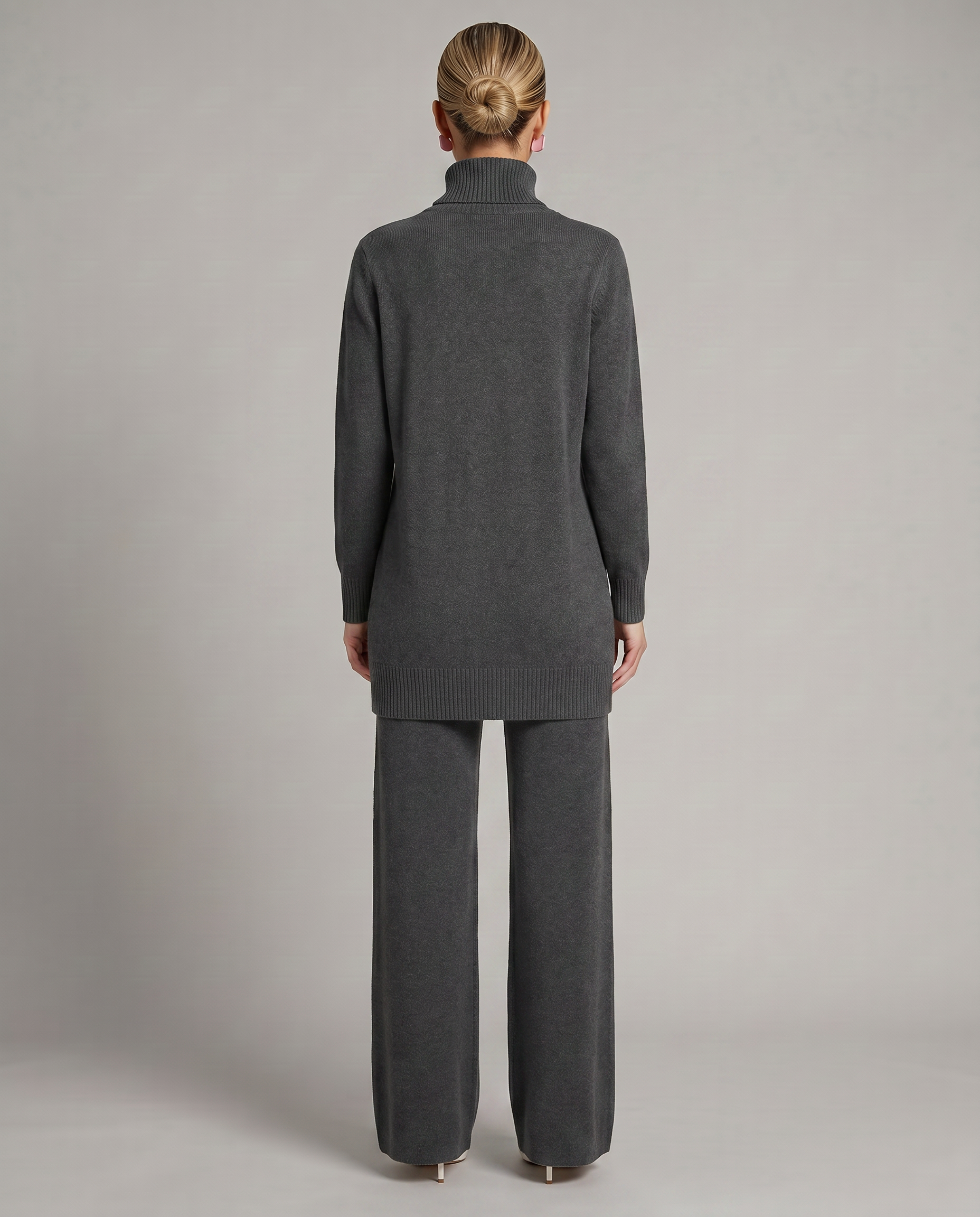Eileen - Women's Knitted Co Ord Set with Turtleneck and Wide Leg Trousers