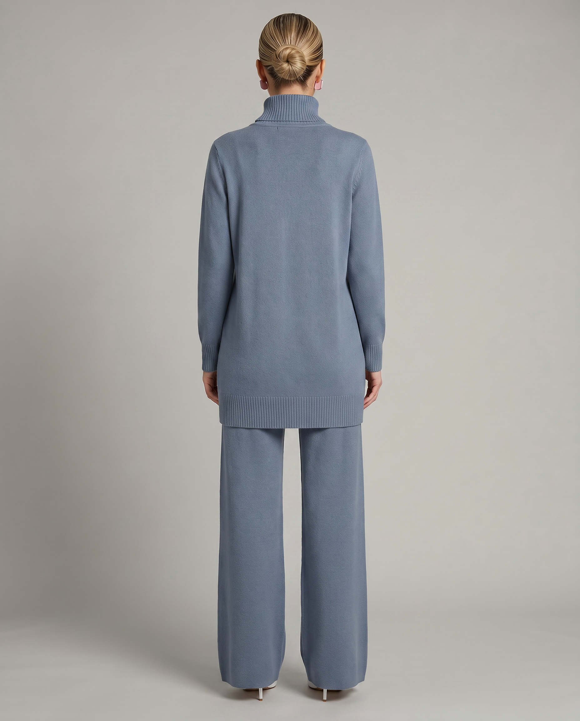 Eileen - Women's Knitted Co Ord Set with Turtleneck and Wide Leg Trousers