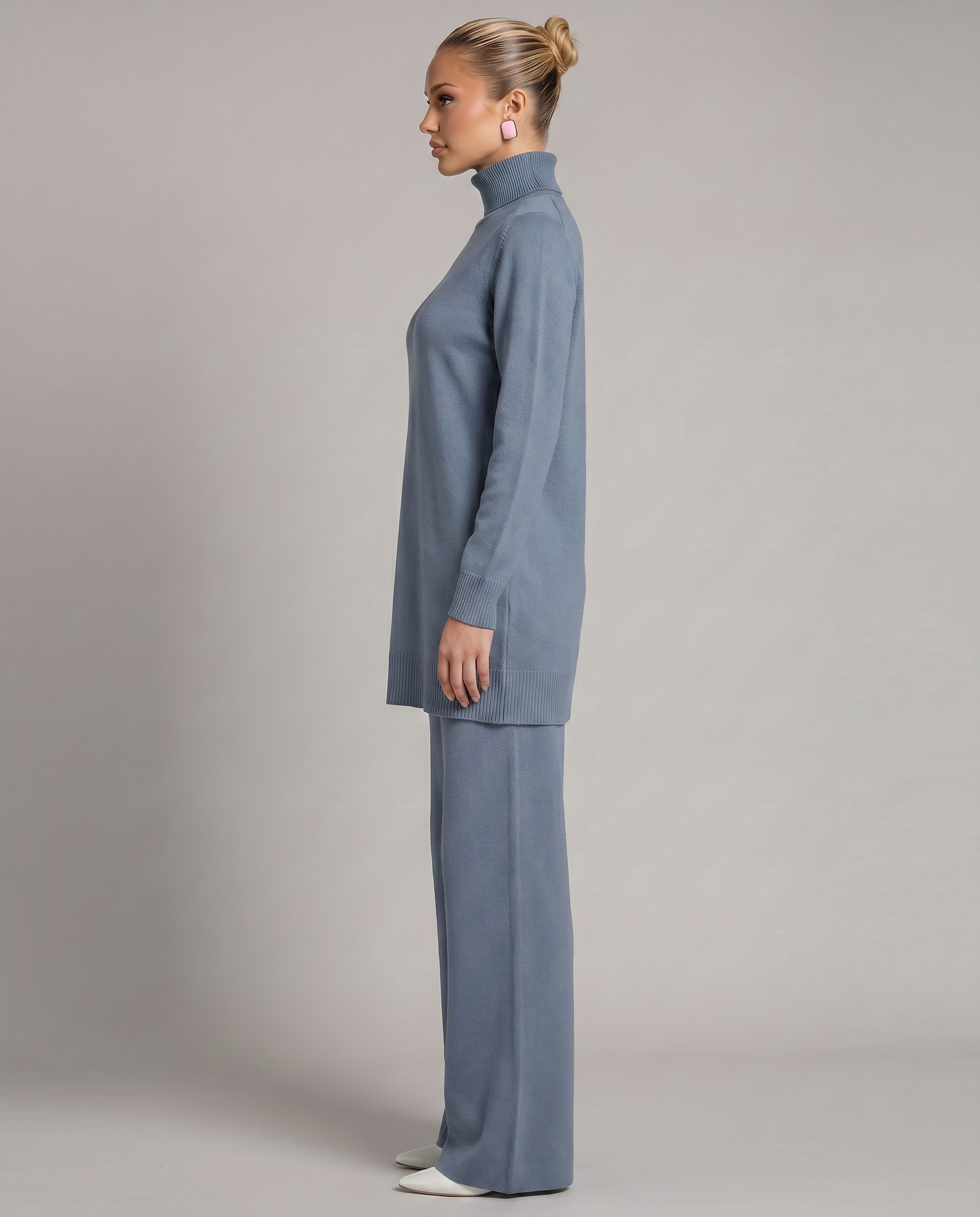 Eileen - Women's Knitted Co Ord Set with Turtleneck and Wide Leg Trousers