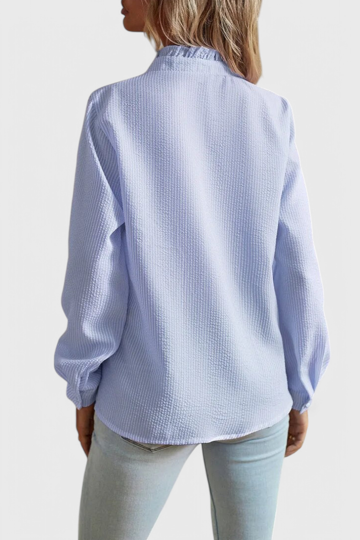 Women's Striped Shirt with Ruffle Placket