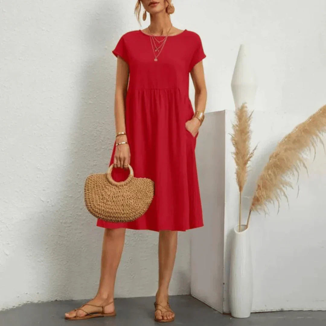 Women's Loose Midi Dress with Pockets