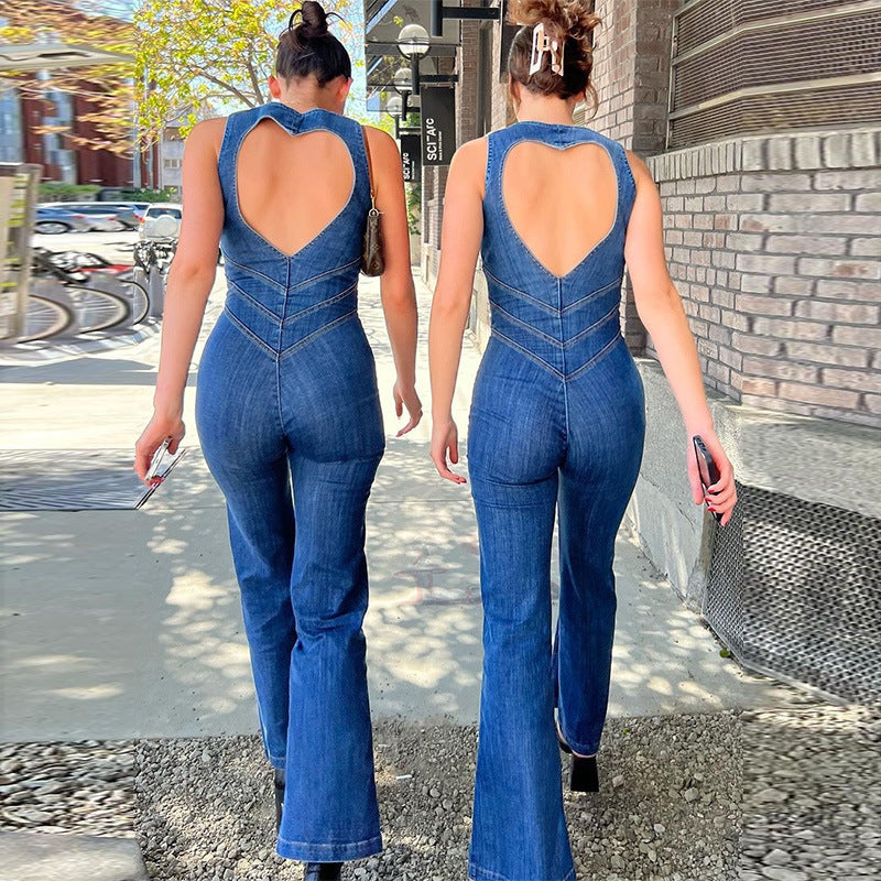 Amira - Women's Denim Jumpsuit with Heart Cutout