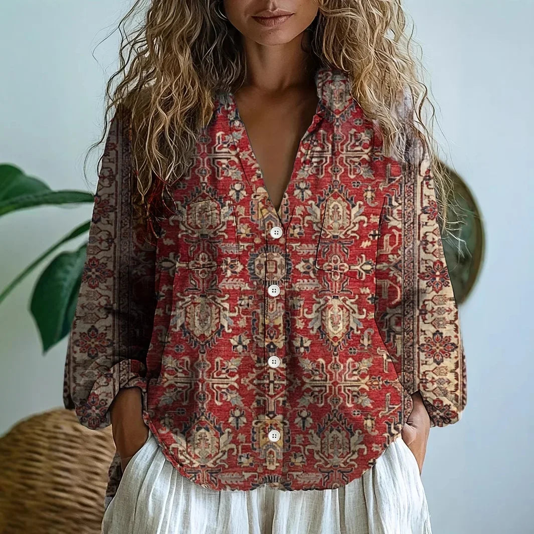 Blusa de manga larga con cuello en V y corte regular para mujer, ideal para el trabajo y las veladas