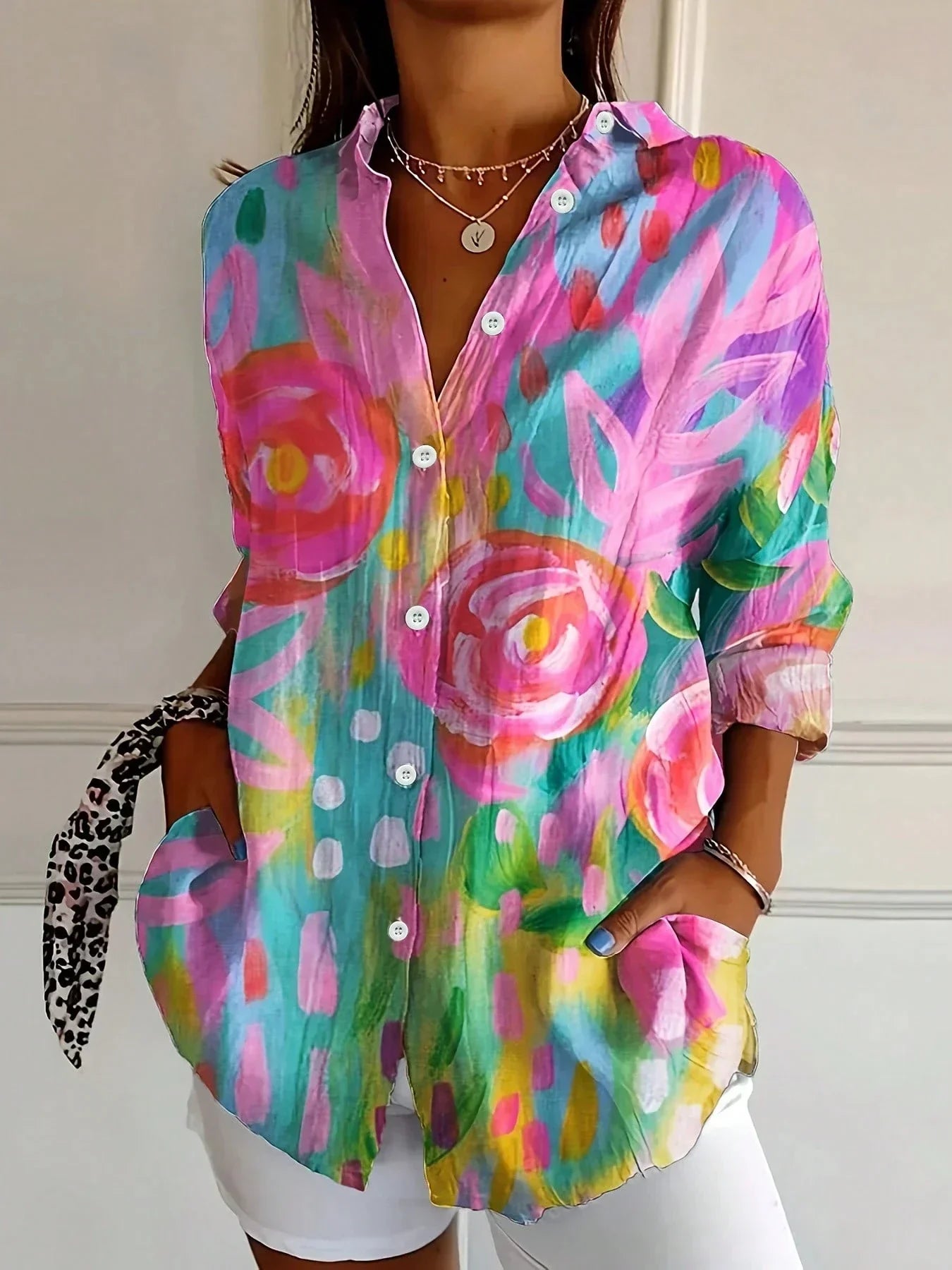 Women's Blouse | Abstract Print Button Front