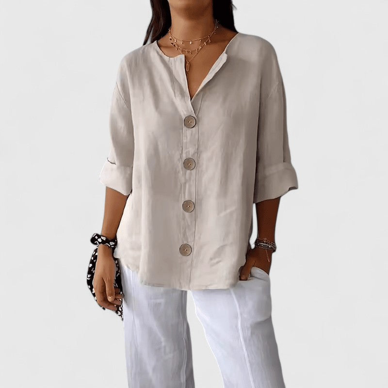 Lana | Button-Down Roll-Tab Sleeve Blouse for Women