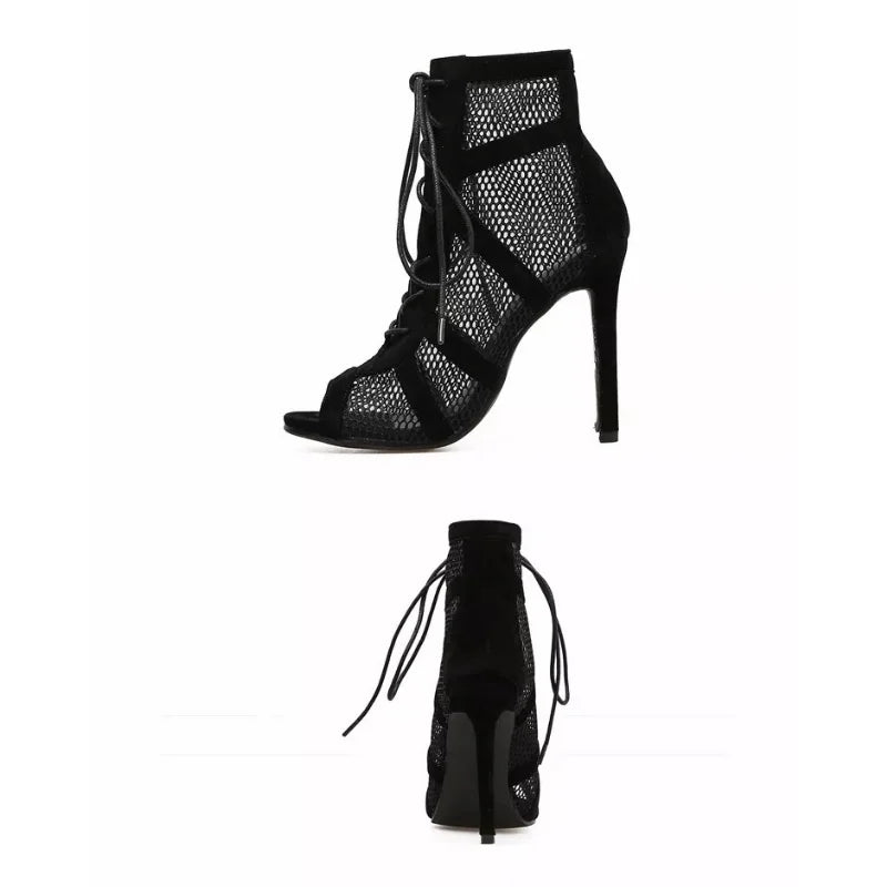 Amara - Women's Lace-Up Mesh Stiletto Sandals