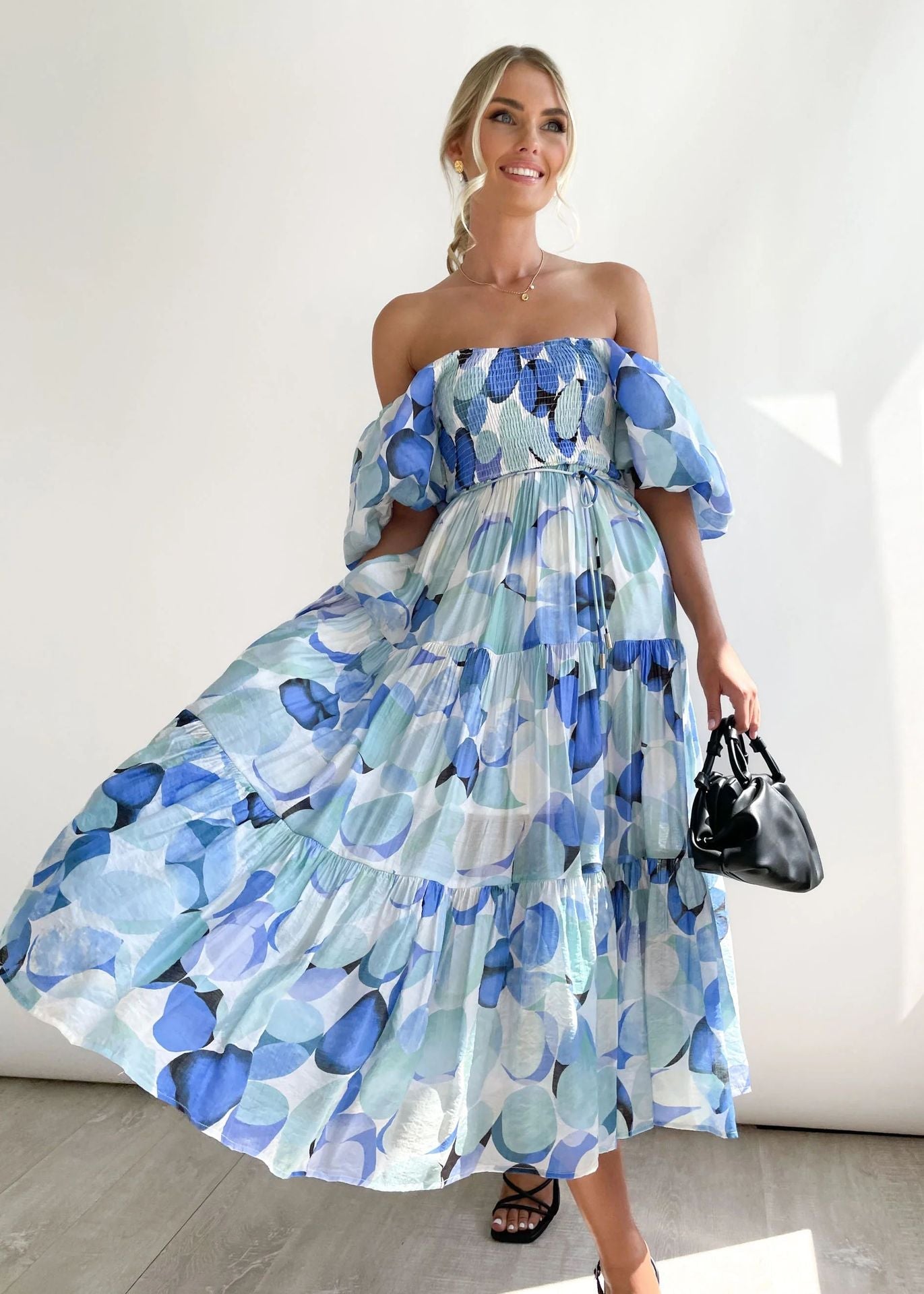 Seraphina - Women's Off-Shoulder Floral Midi Dress Romantic and Elegant
