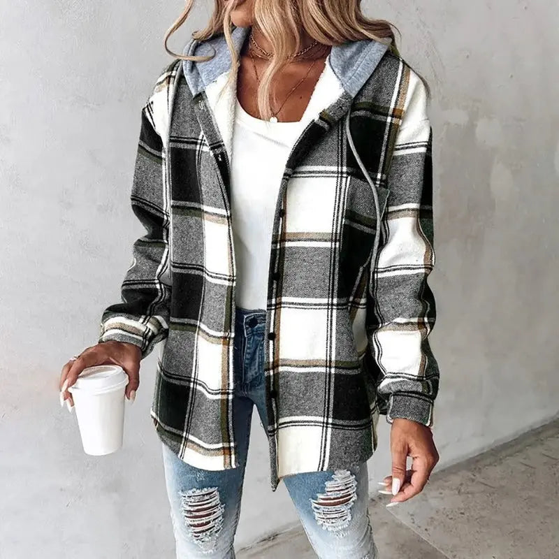 Women's Checked Hooded Shacket
