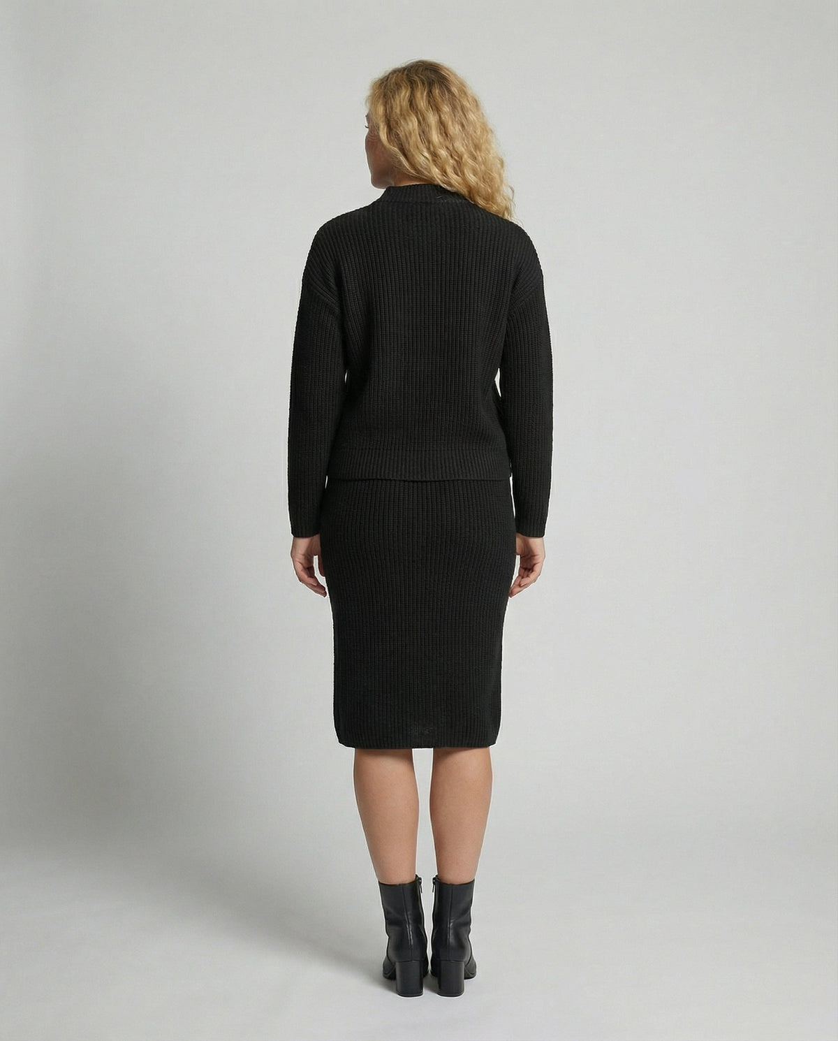 Hedwig - Women's Knit Midi Skirt with Stand Collar