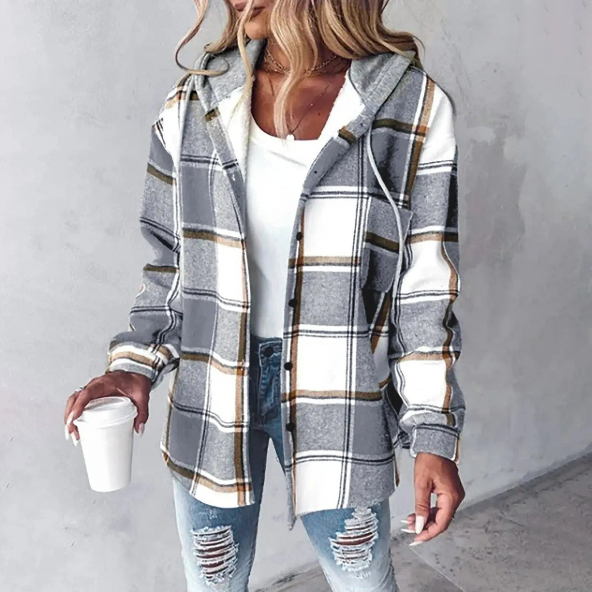 Women's Checked Hooded Shacket