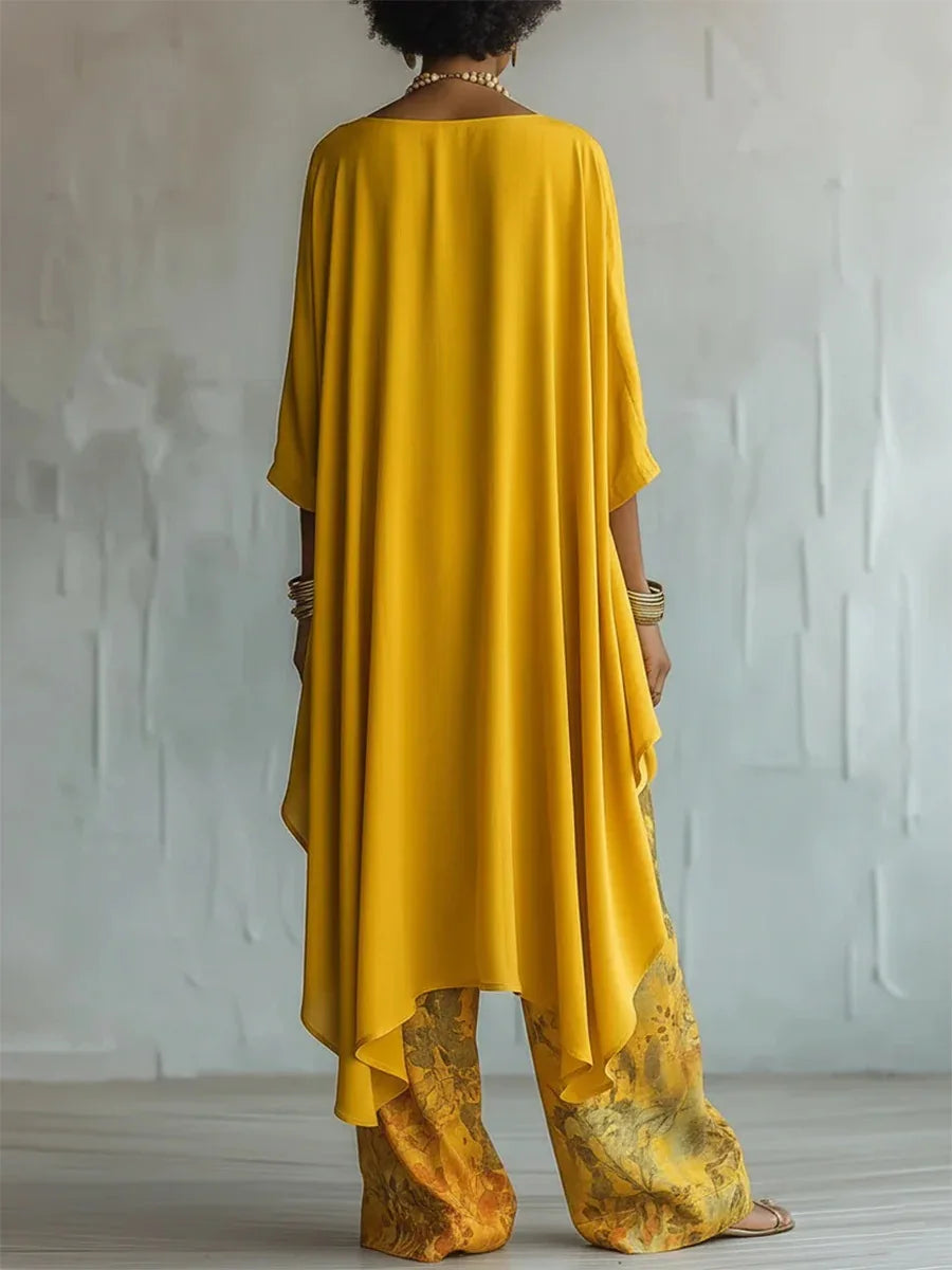 Set a due pezzi floreale da donna con pantaloni a gamba larga