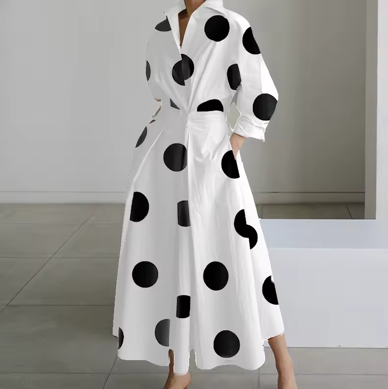 Estelle - Women's Collared Shirt Dress with Button-Down Front and Cinched Waist