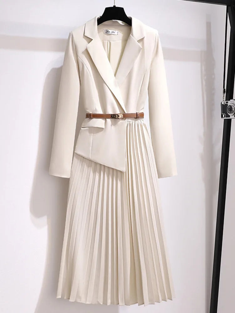Rory - Women's Pleated Belted Blazer Dress