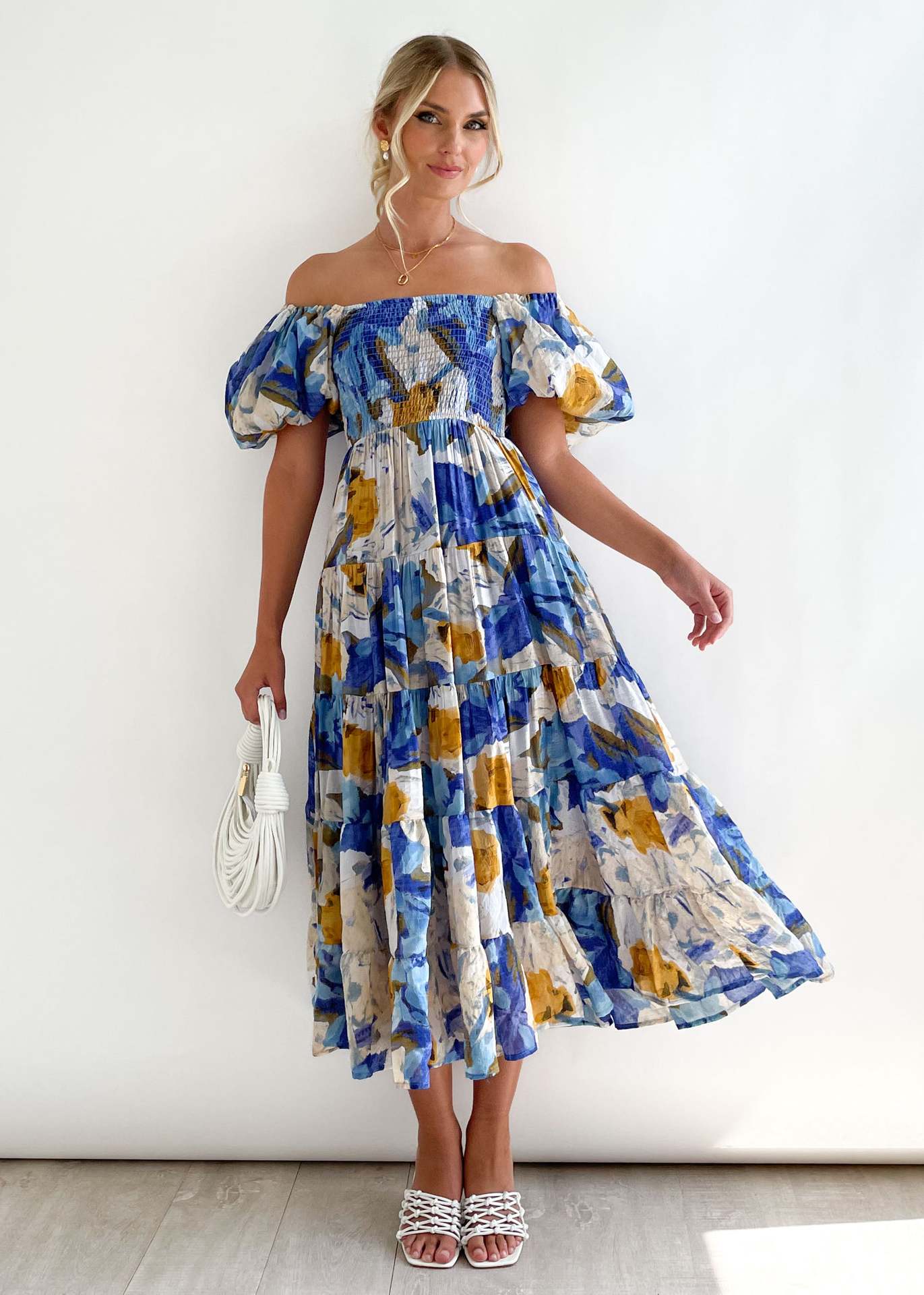 Seraphina - Women's Off-Shoulder Floral Midi Dress Romantic and Elegant