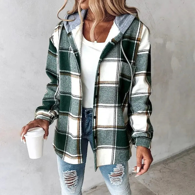 Women's Checked Hooded Shacket