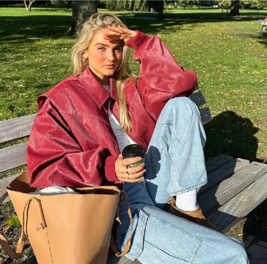 Celestia - Women's Oversized Vegan Leather Jacket