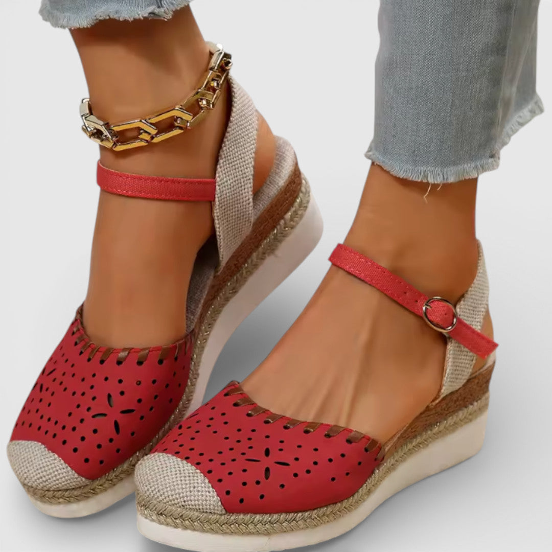 Women's closed toe espadrille wedge sandals in red