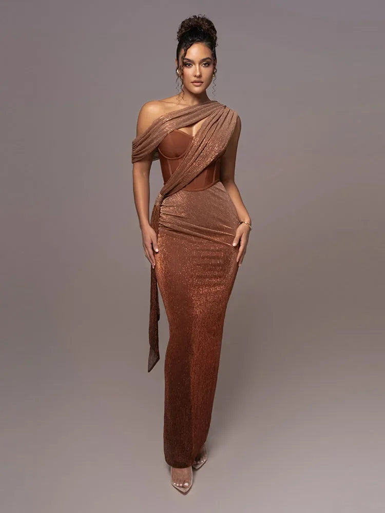 Agatha - Vestido largo llamativo con un hombro para mujer