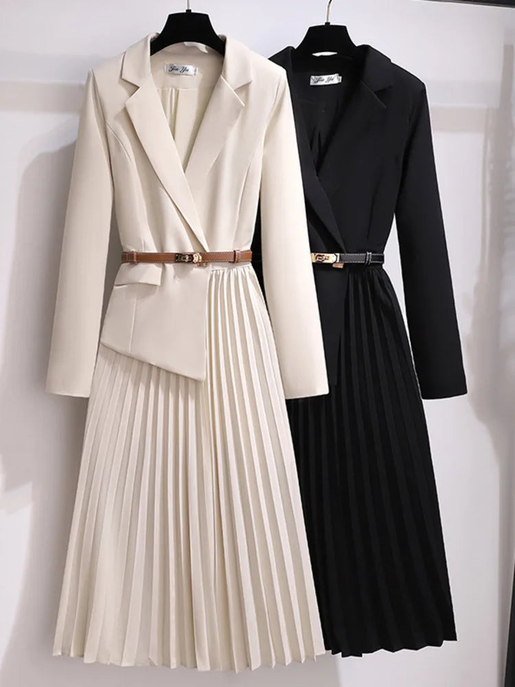 Rory - Women's Pleated Belted Blazer Dress