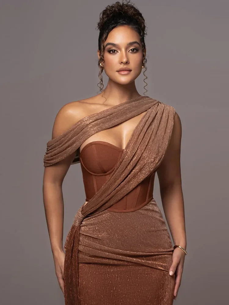 Agatha - Vestido largo llamativo con un hombro para mujer