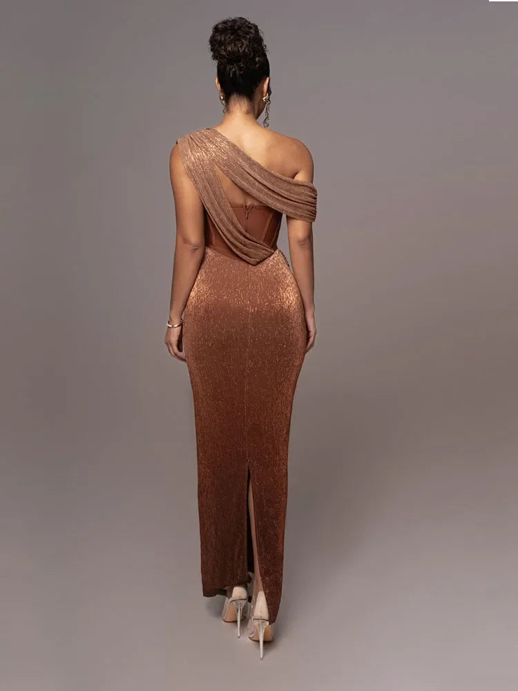 Agatha - Vestido largo llamativo con un hombro para mujer