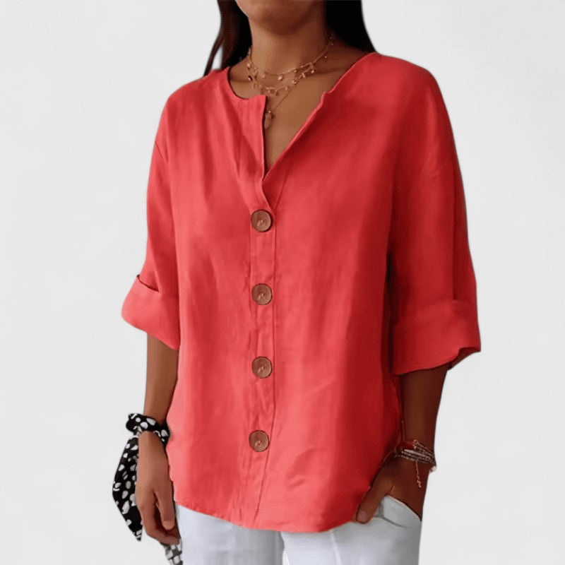 Lana | Button-Down Roll-Tab Sleeve Blouse for Women
