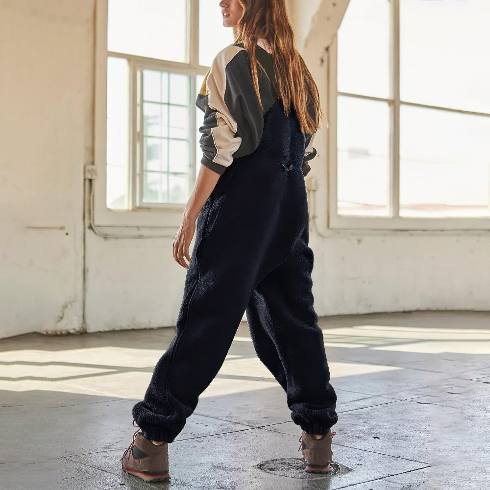 Salopette-pantalon en polaire pour femme avec bretelles réglables