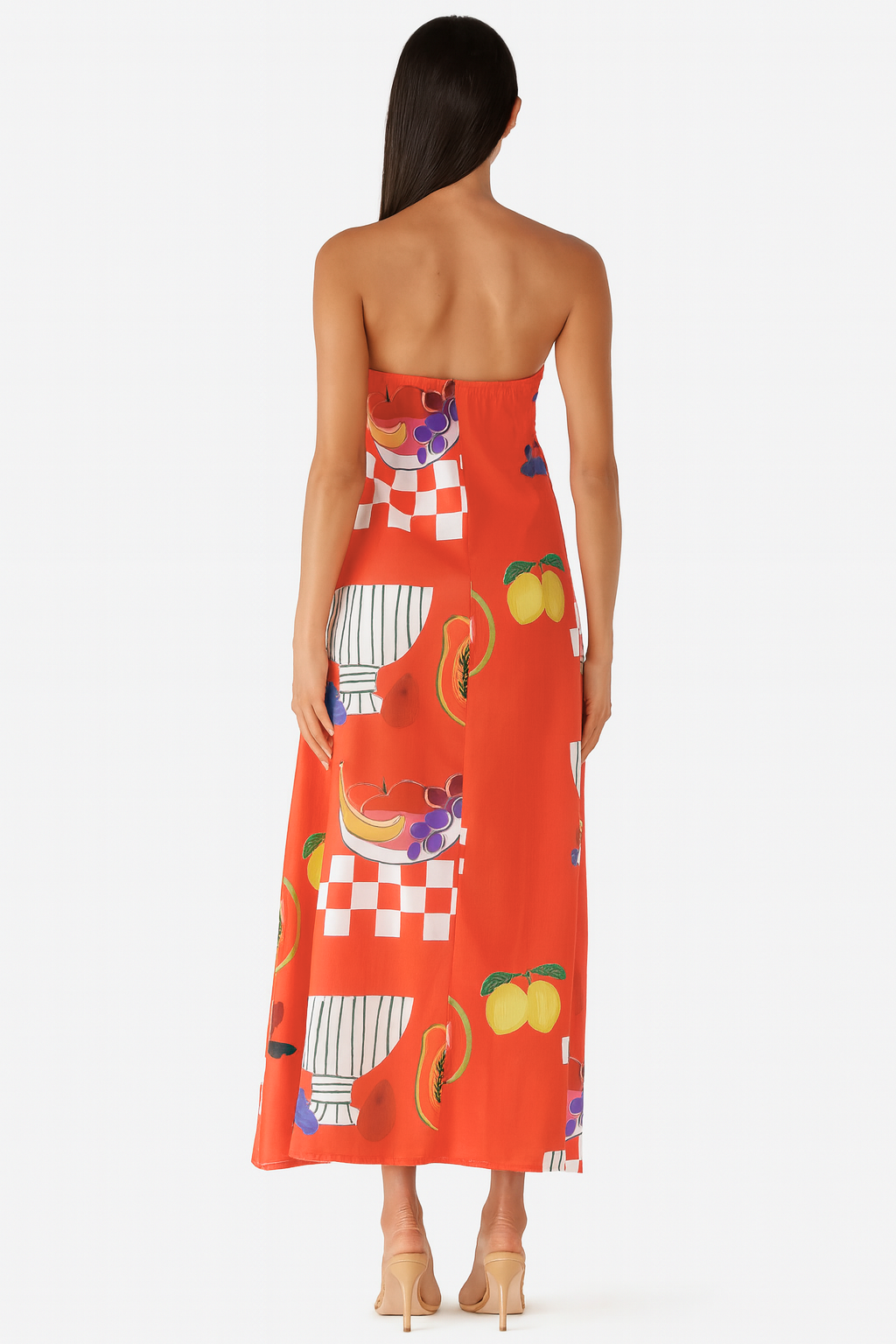 Stella - Women's Tropical Print Strapless Maxi Dress with Flowy Design