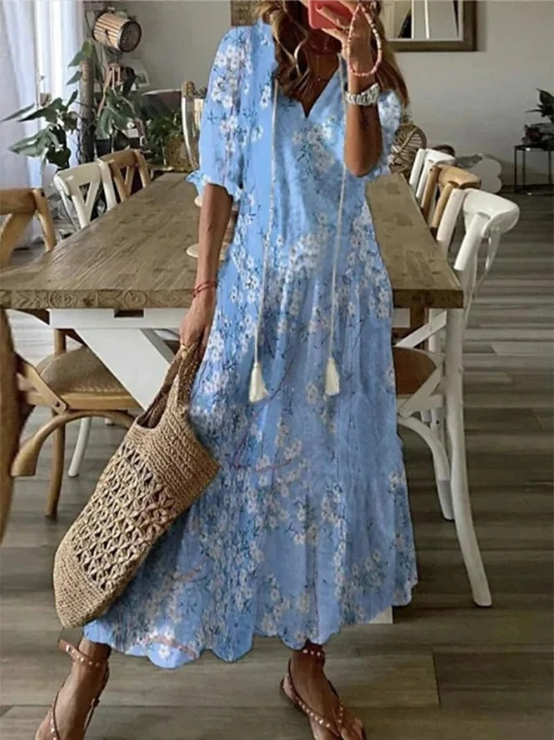 Matilda - Abito lungo Boho da donna con scollo a V