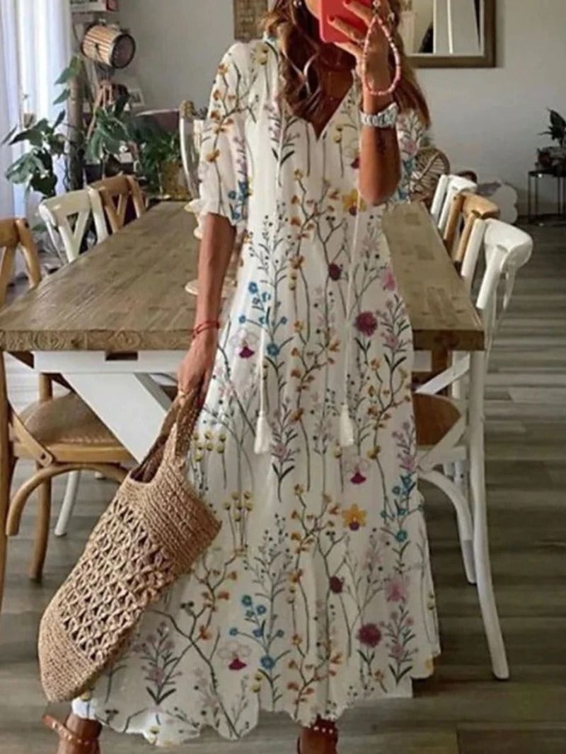 Matilda - Abito lungo Boho da donna con scollo a V