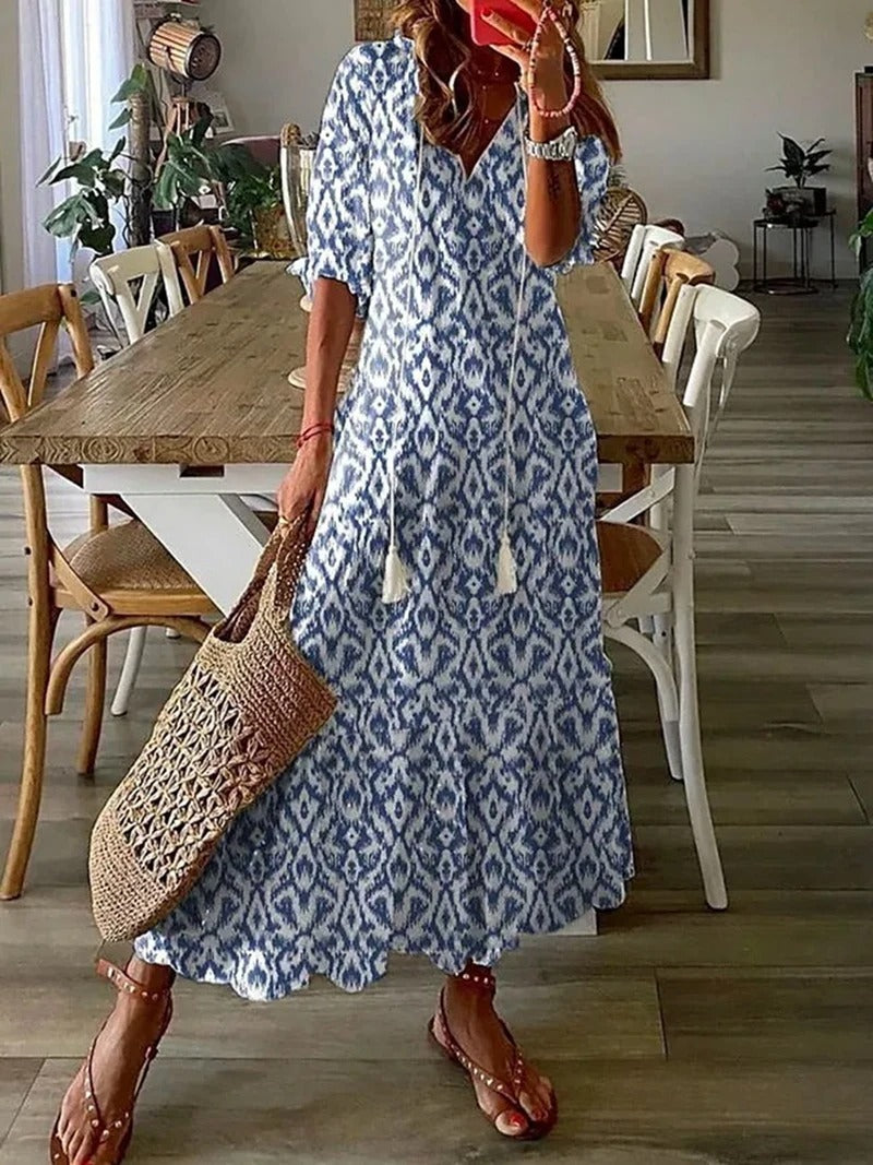 Matilda - Abito lungo Boho da donna con scollo a V
