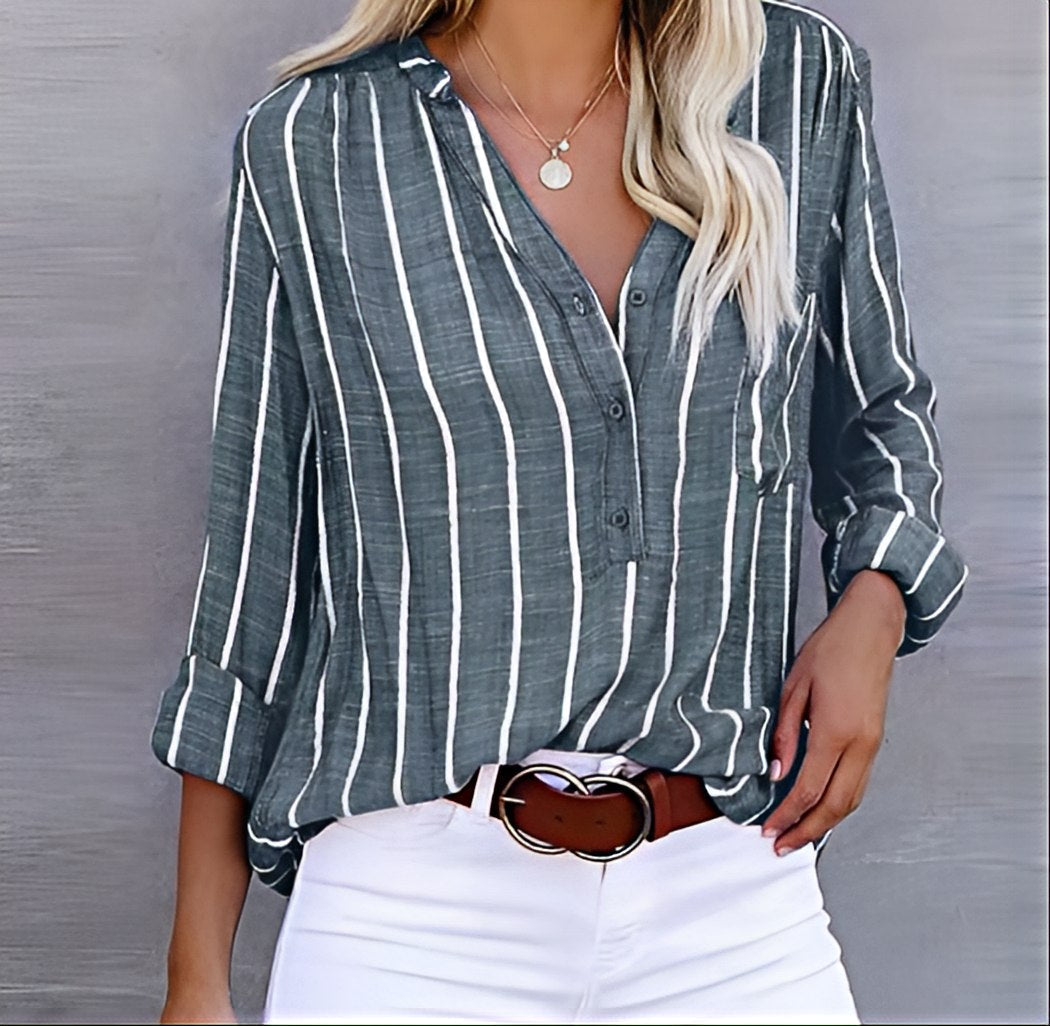Ellie - Women's Relaxed Fit Striped Button-Down Shirt