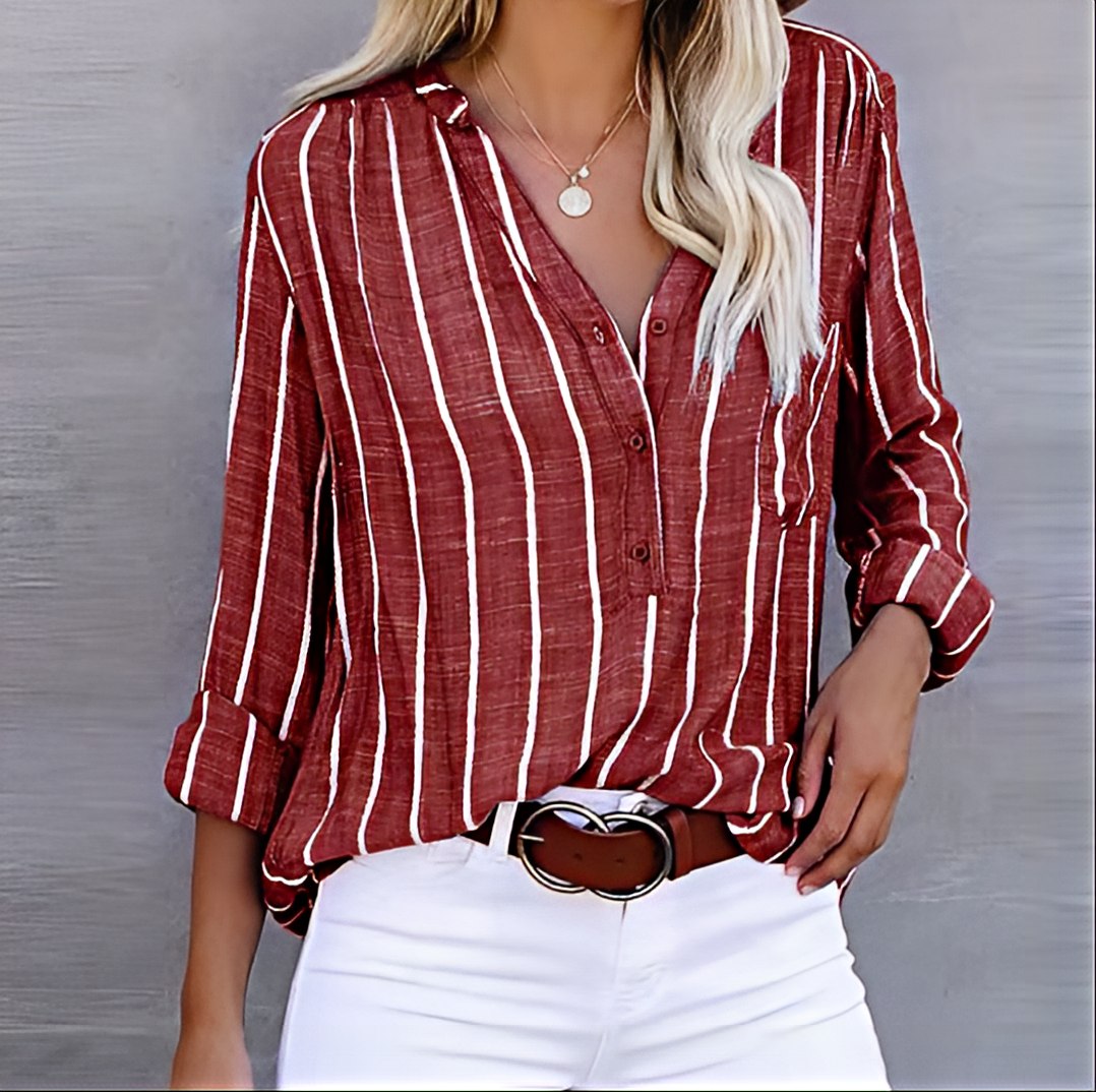Ellie - Women's Relaxed Fit Striped Button-Down Shirt