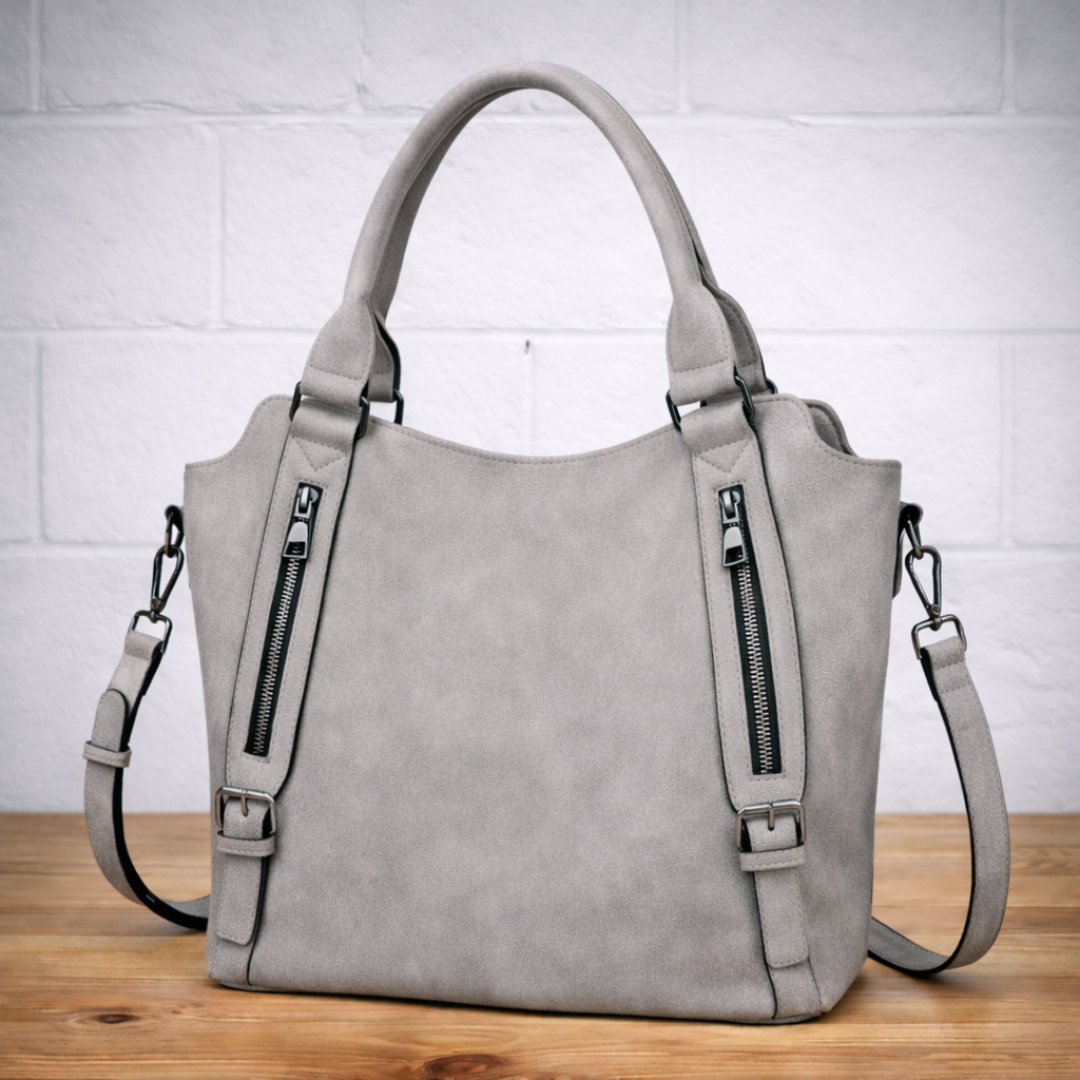 Doretta - Women's Leather Shoulder Bag with Zip Pockets